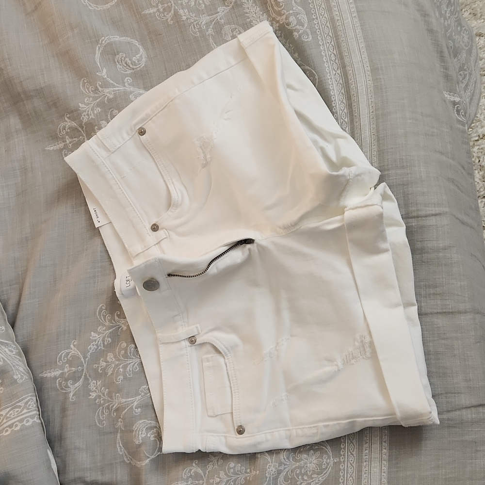 LOFT Mid-rise White Denim Shorts